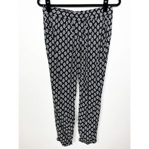 Old Navy Women Black and White Floral Print Drawstring Tapered Pants Size Small